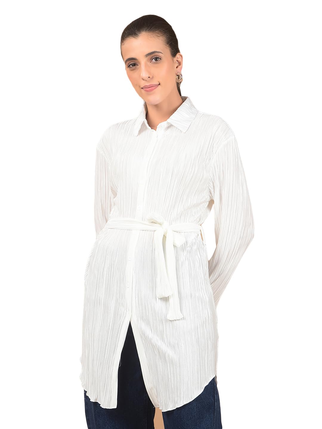 crimsoune club Women's White Textured Long-Line Top-picture-20