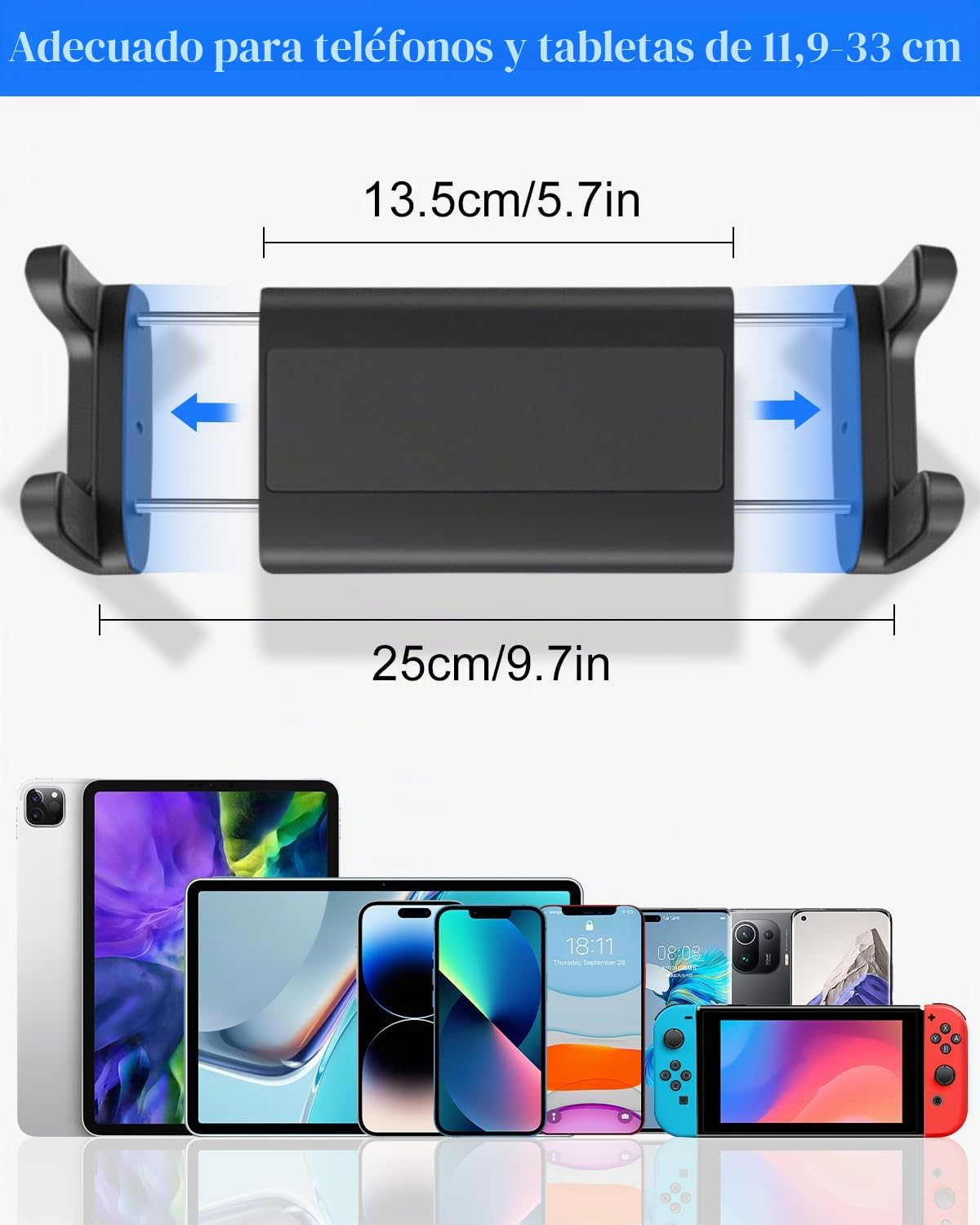 Soporte de metal para tablet para coche, antivibración, con 4 ganchos para el asiento del coche, soporte universal ajustable para tablet de 4,5 a 13 pulgadas, iPad Mini Air Pro 12,9 11, Switch