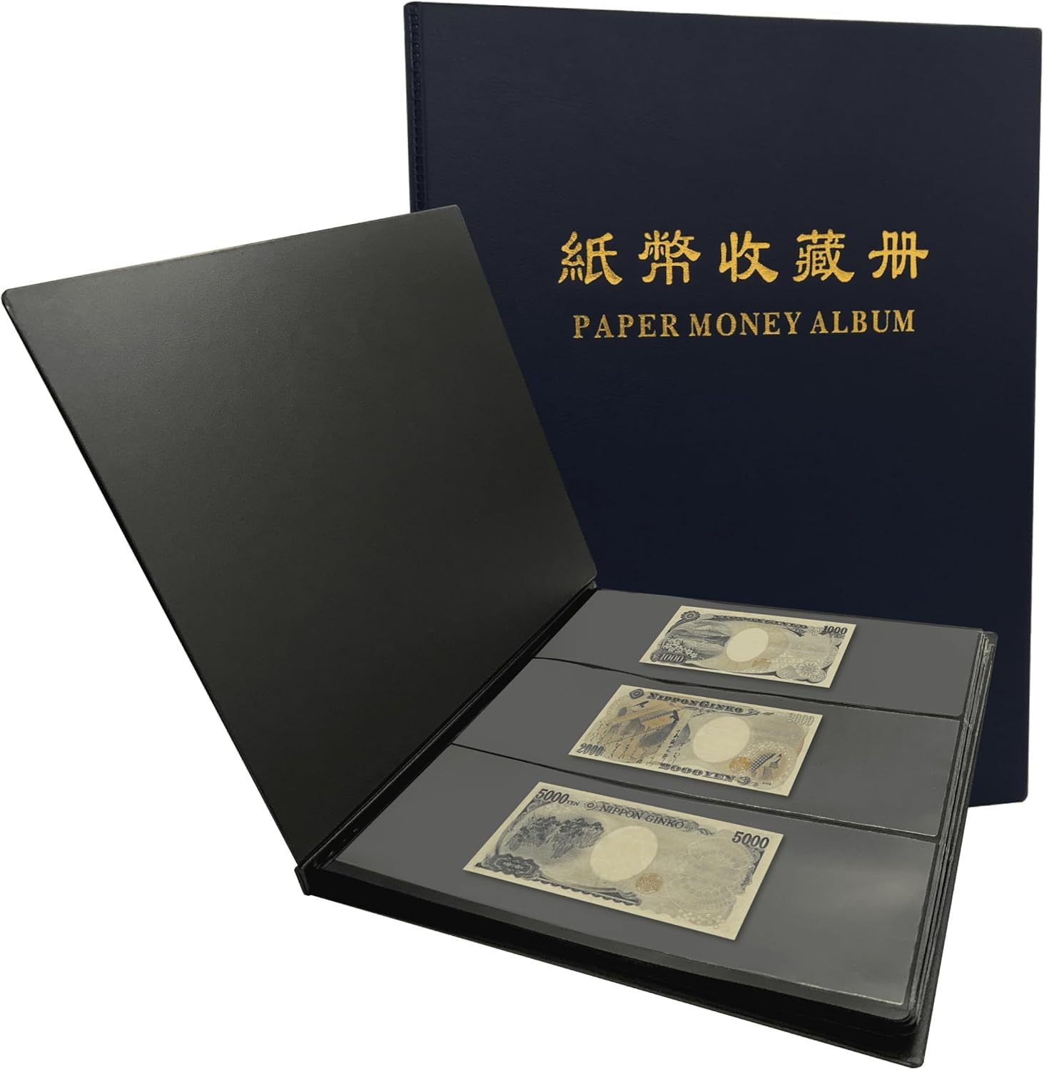 Álbum de almacenamiento de billetes tipo piel con fondo negro