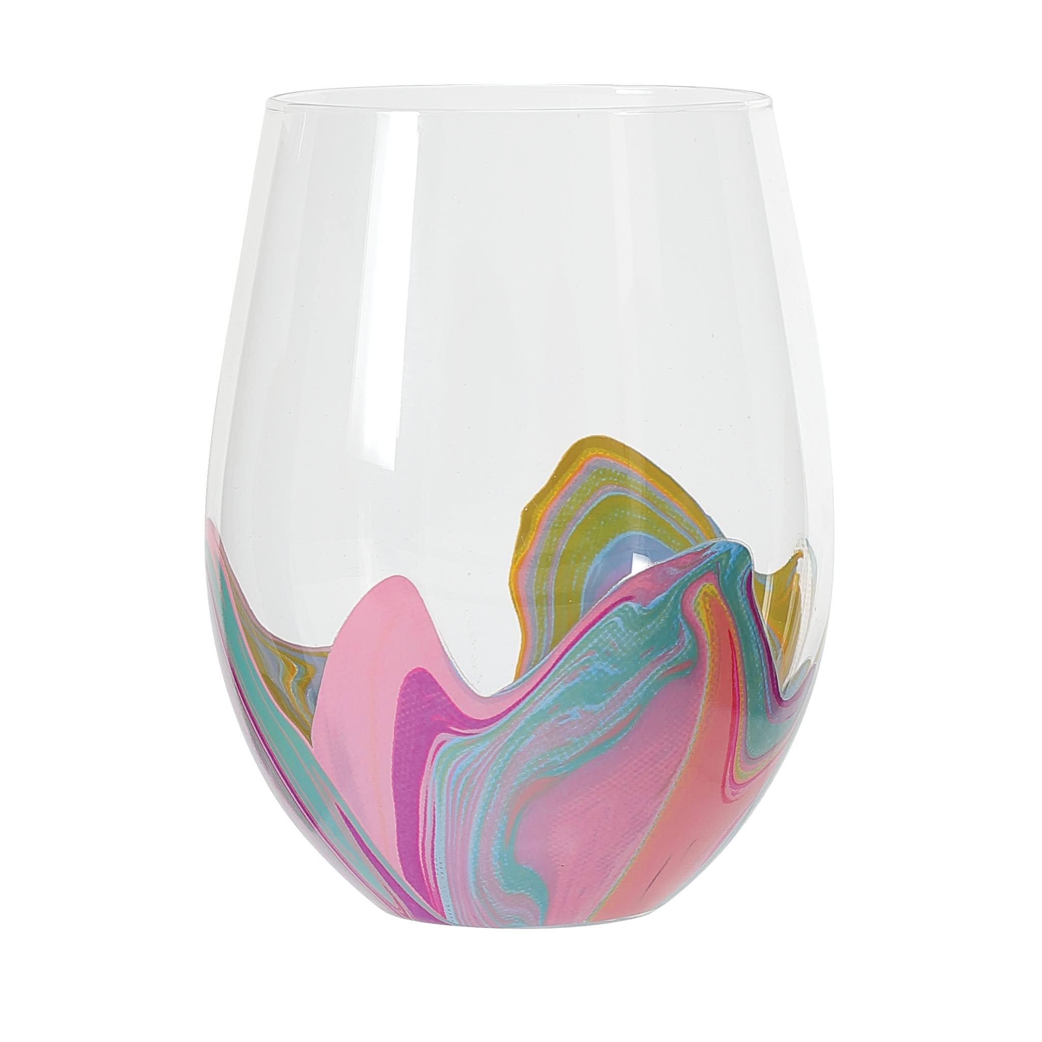 Enesco Izzy and Oliver EttaVee In the Blue Groove Marbled Stemless Wine Glass, 18 Ounce, Multicolor