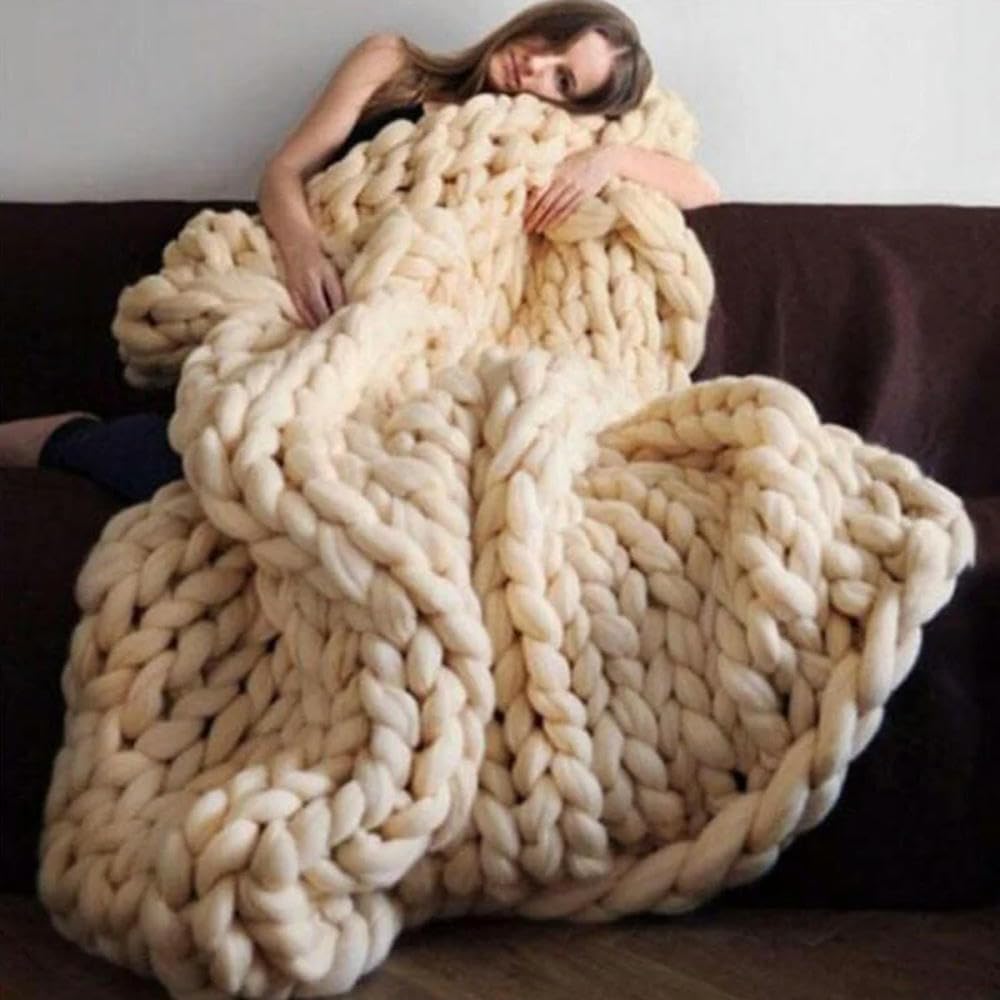 Moda Maglia a Mano Coperta in Lana Merino Spessa Filato Grande Roving Filati Lavorati a Maglia Coperta Calda Copridivano Coperte