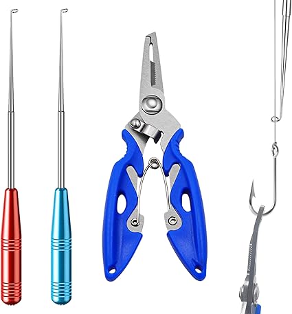 El Zasjon 2 Piezas Removedor de Gancho de Pesca con Alicates de Pesca es una herramienta multifuncional de acero inoxidable, ligera y portátil. Incluye alicates y removedores de anzuelos para una fácil extracción y protección de los peces. Ideal para actividades al aire libre y uso doméstico.