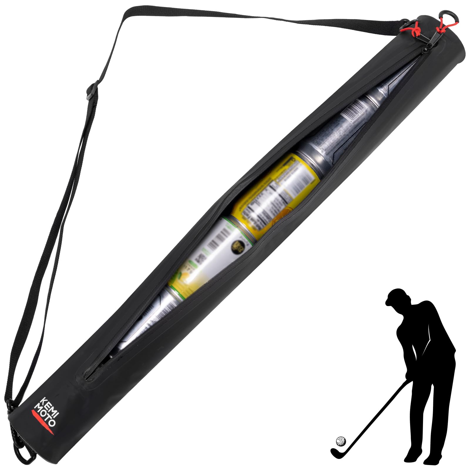 KEMIMOTO Golf Cooler Beer Sleeve for Golf Bag, 6-Can Insulated Cooler Sleeve with Adjustable Shoulder Strap & Dual Zipper Fits Most Golf Bags, Waterproof Fun Golfing Gifts for Men & Women
