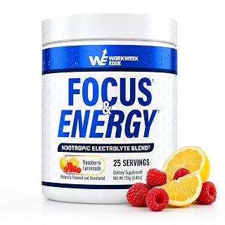 Focus & Energy Drink Mix Powder – Zero Sugar, 100mg Caffeine + L-Theanine + L-Tyrosine + Beet Root Powder, Calm Nootropic Supplement for Steady Focus & Clean Energy – (25 Servings) - Amazon product rated Grade A