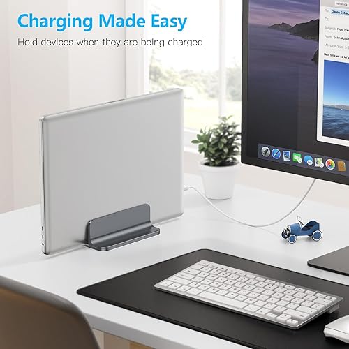 Miniatura 8 de Soporte vertical para computadora portátil tamaño ajustable, Omoton soporte de escritorio de aluminio para MacBook con base ajustable, se adapta a