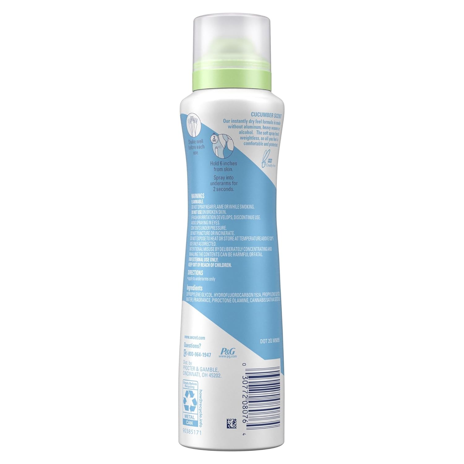 Secret Dry Spray Aluminum Free Deodorant for Women, Refreshing Cucumber, 4.1 oz