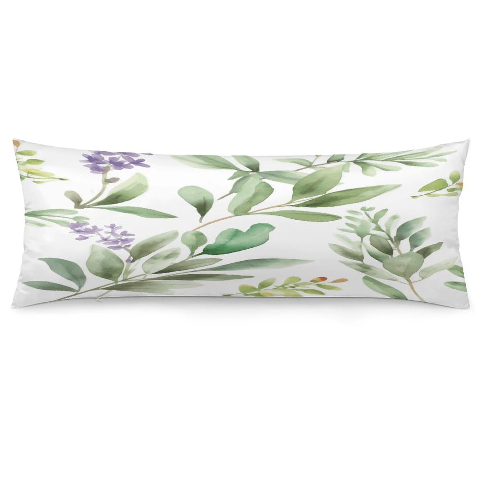 Green Flower Watercolor Herb Sage Leaves And Branches1 Throw Pillow Cover Soft Lumbar Pillow Covers with Zipper Breathable Rectangular Cushion Case Polyester Pillow Case Decorative Body Pillow Cover F