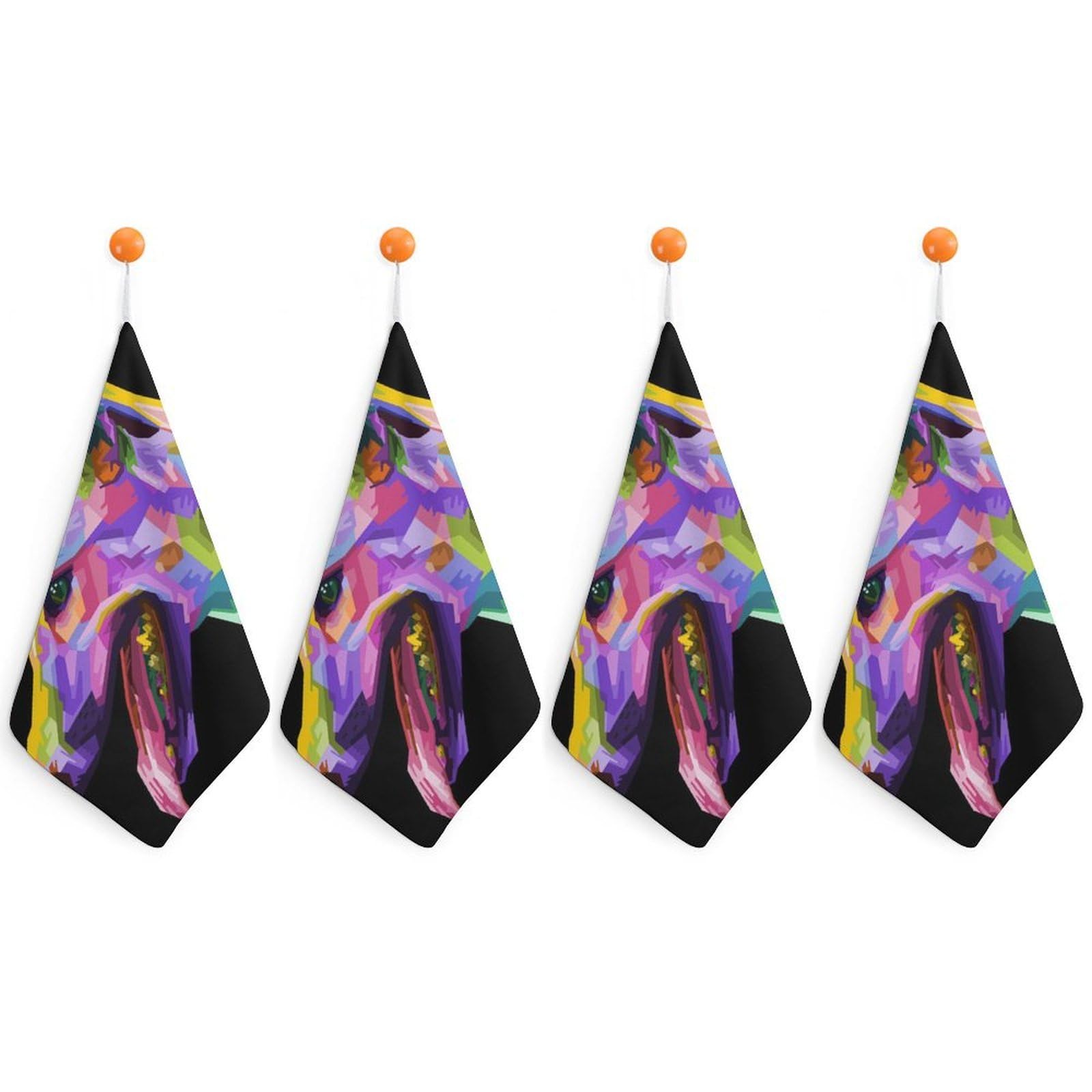 LEDFCVSU 4 Piece Hanging Hand Towels, Colorful Greyhound Dog Small Dry Hand Towel for Kitchen Bathroom