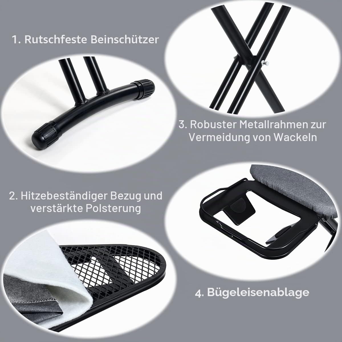 Duwee Kompaktes Bügelbrett mit hitzebeständigem Bezug, faltbares Bügelbrett mit Bügeleisenablage, höhenverstellbar, Starke Beine, Schwarz, 33 x 96 cm | Schwarze Bügelbretter mit hitzebeständigem Bezug, Bügelbrett mit verstellbarer Höhe