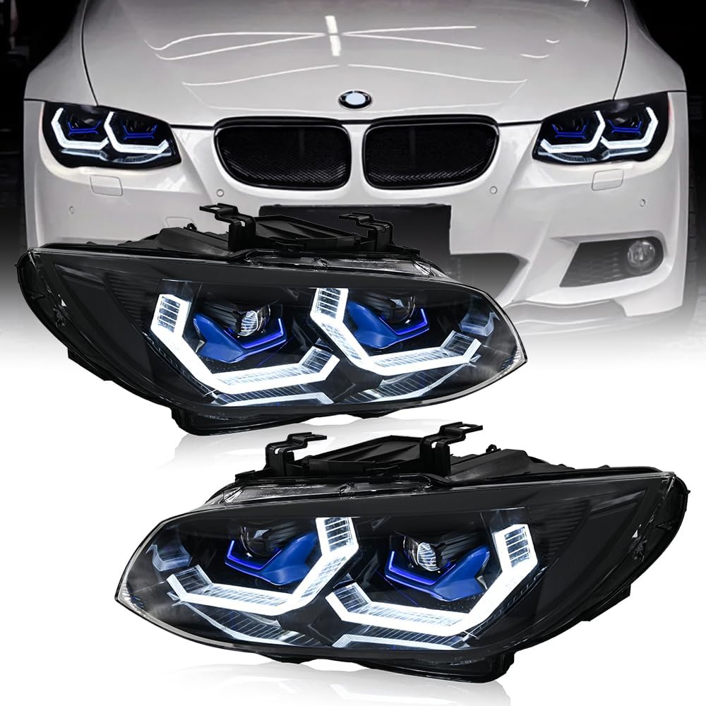 Headlights for BMW 3 Series E92 E93 328i 335i 2011-2013 Headlamp with Start-Up Animation Switchable White/Amber DRL Switchback Signal Driver & Passenger Side Front Head Lamp(For Xenon Ver)