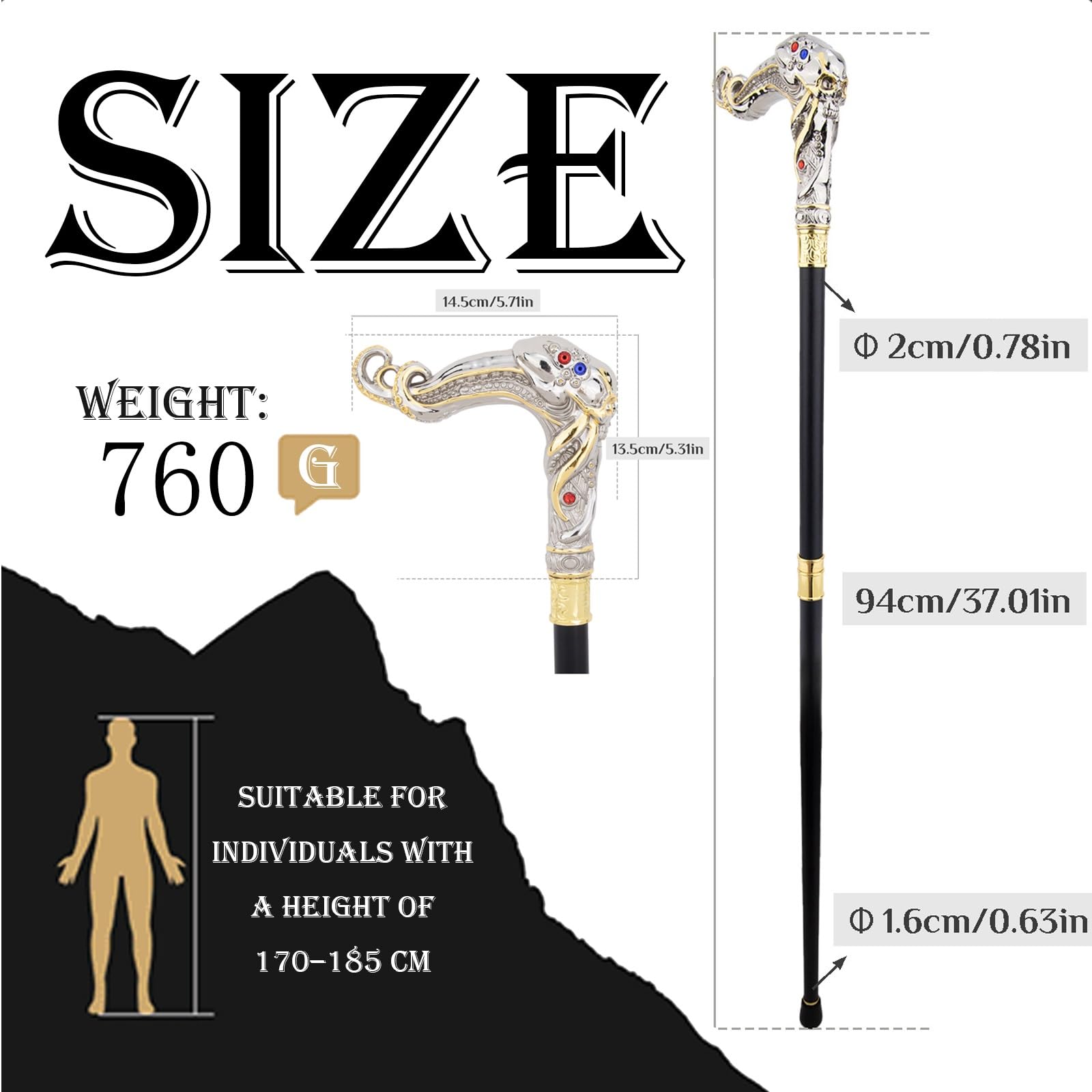 Bastone da Passeggio in Stile Britannico con Polpo e Teschio, Manico Inciso, Ausilio per la Mobilità Decorativo in Stile Gotico, Unico Nel Suo Genere, per Uomo e Donna