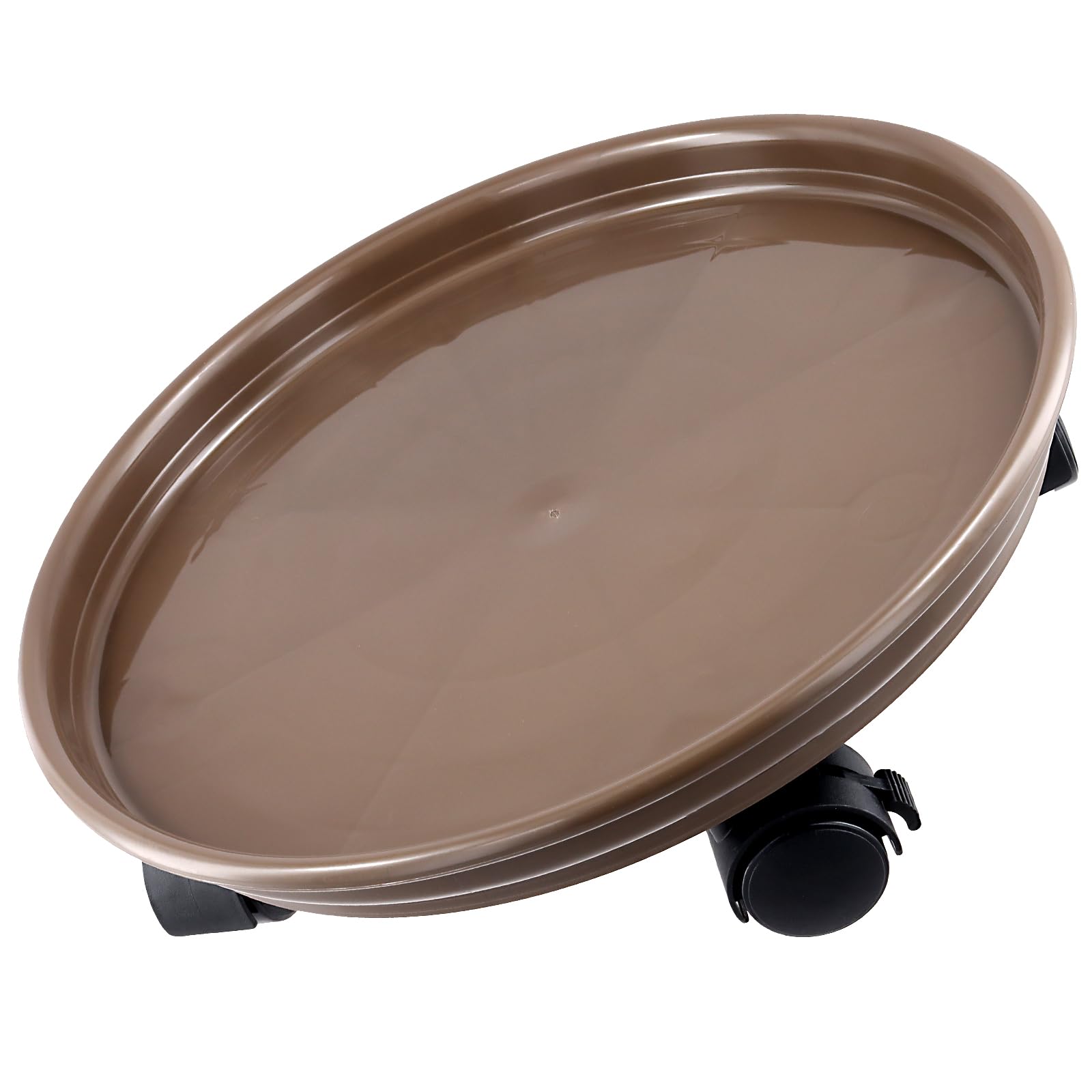 KEILEOHO 4 supporti per piante arrotolabili da 33 cm, colore marrone, con ruote, per piante, rotondi, per interni ed esterni