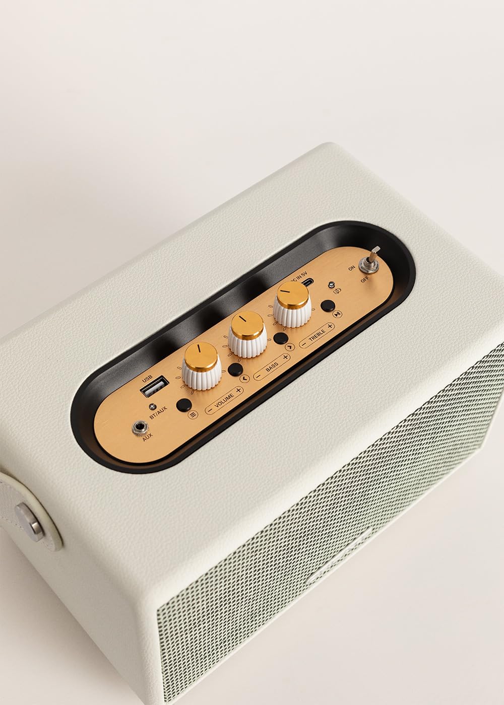 CREATE / Speaker Retro/Altavoz portátil con Bluetooth, USB y AUX Blanco Roto Grande/Diseño Retro, hasta 5 Horas de autonomía, Correa de Transporte, 40W