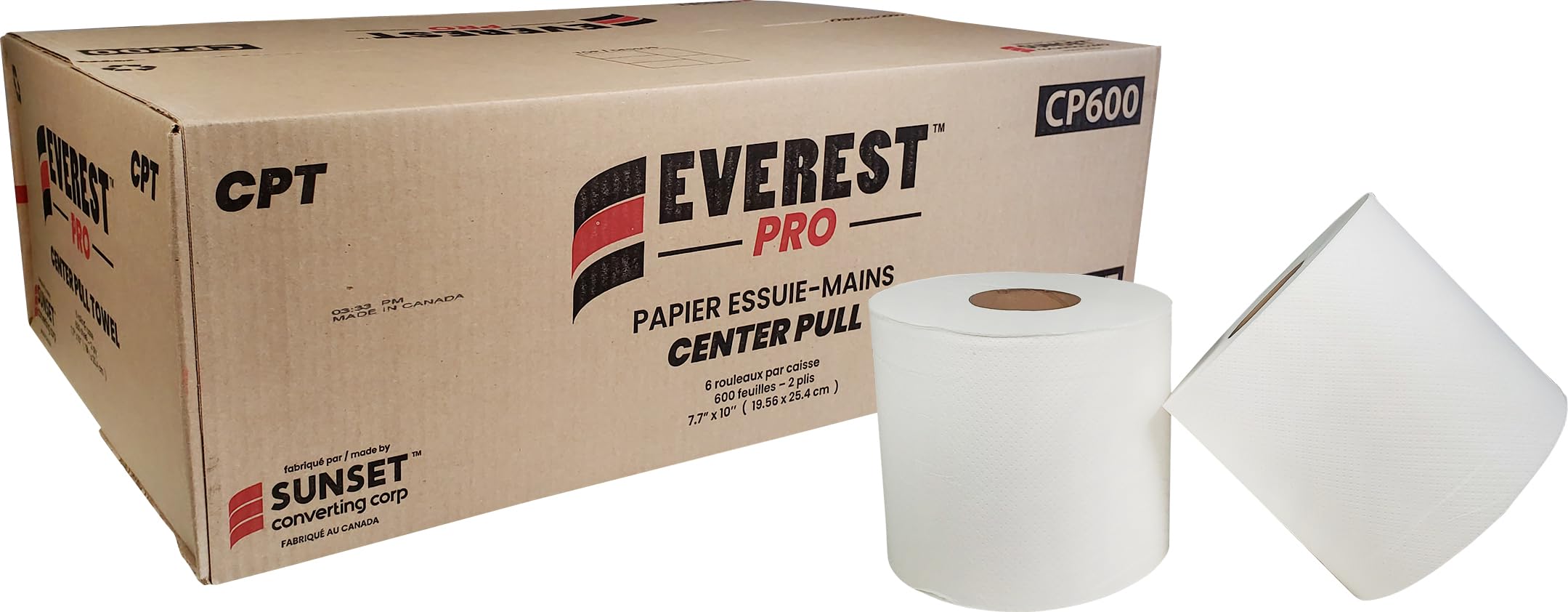 Everest Pro Center Pull Towel,6 Rolls of 2-Ply Hand Towels, 600