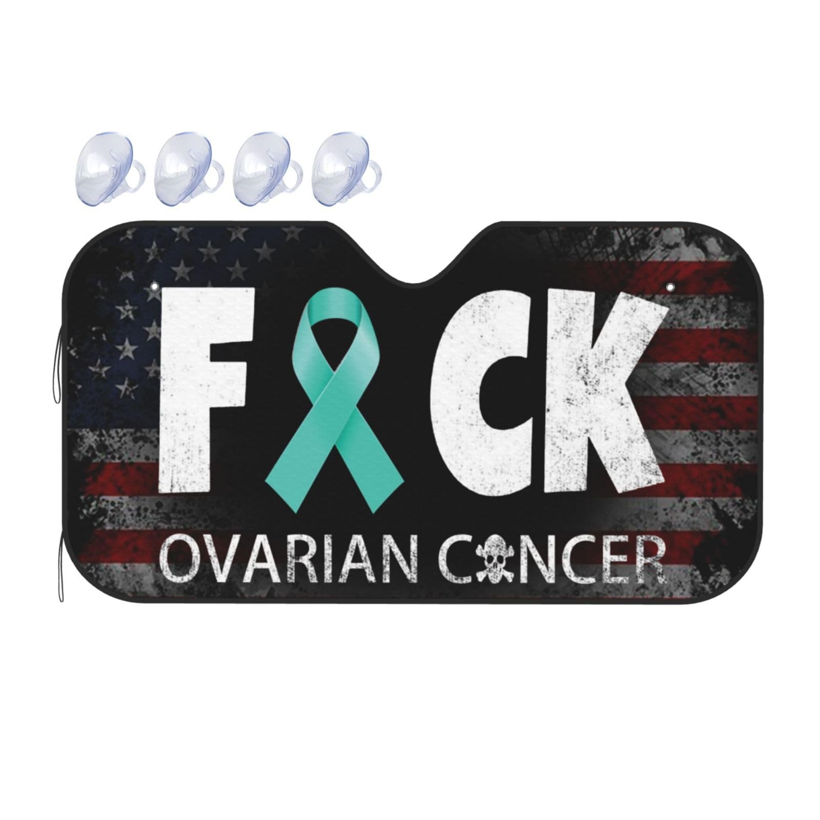 Ovarian Cancer Warrior Aweareness Ribbon Foldable Car Windshield Sunshade Blocks Heat and Sun Glare Uv Rays