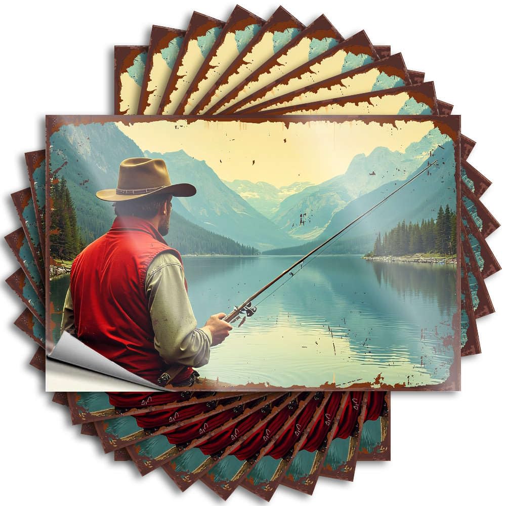 Sweet Quote - Fluffy Narrow Case A Man Fishing By A Serene Lake with Mountains in The Background(6X9CM)