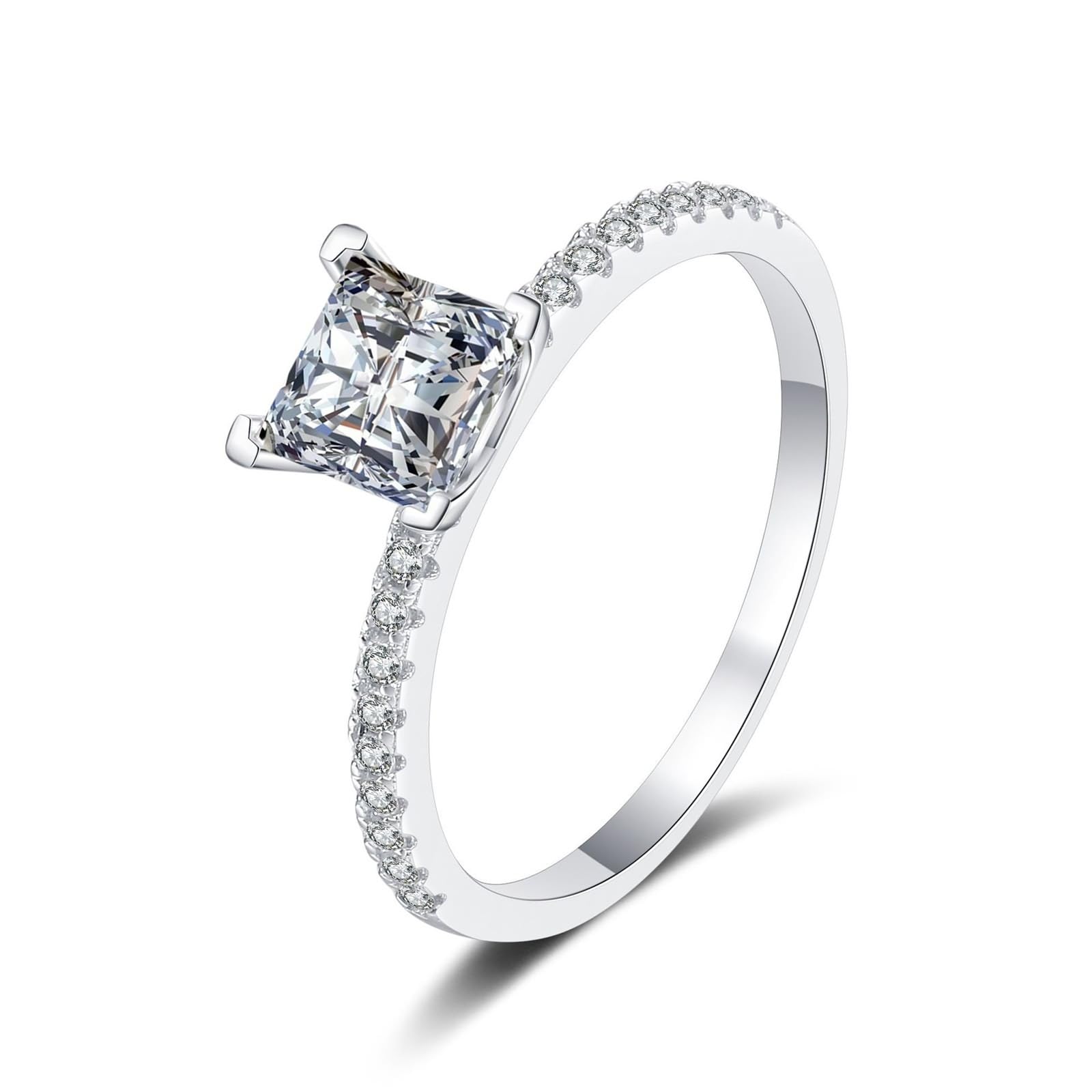 Frauen Ring 925, Hochzeit Ringe Prinzessinnenplatz Moissanit Antragsring für Frauen