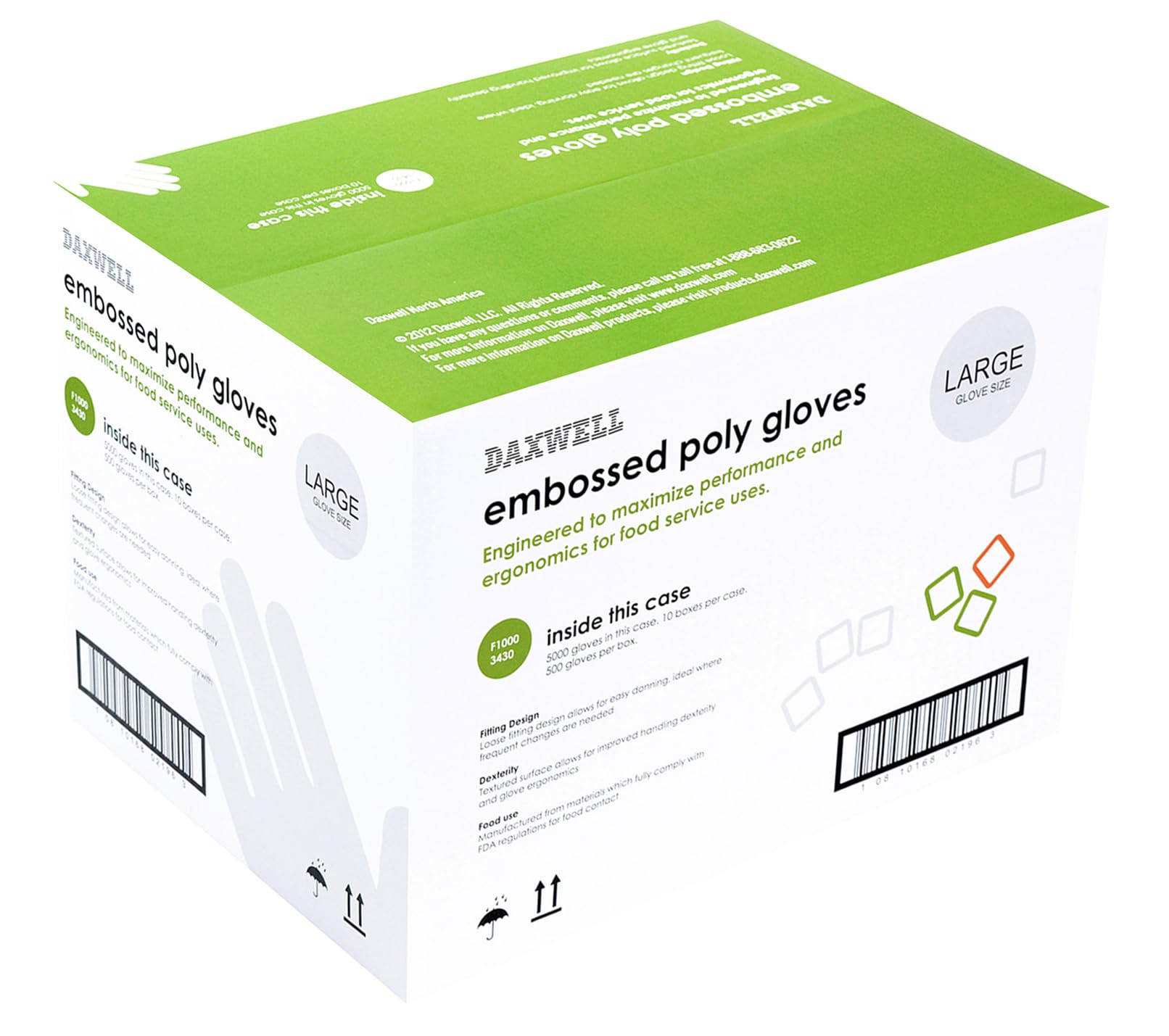 daxwell relieve Poly guantes, grande (10 cajas de guantes de 500)