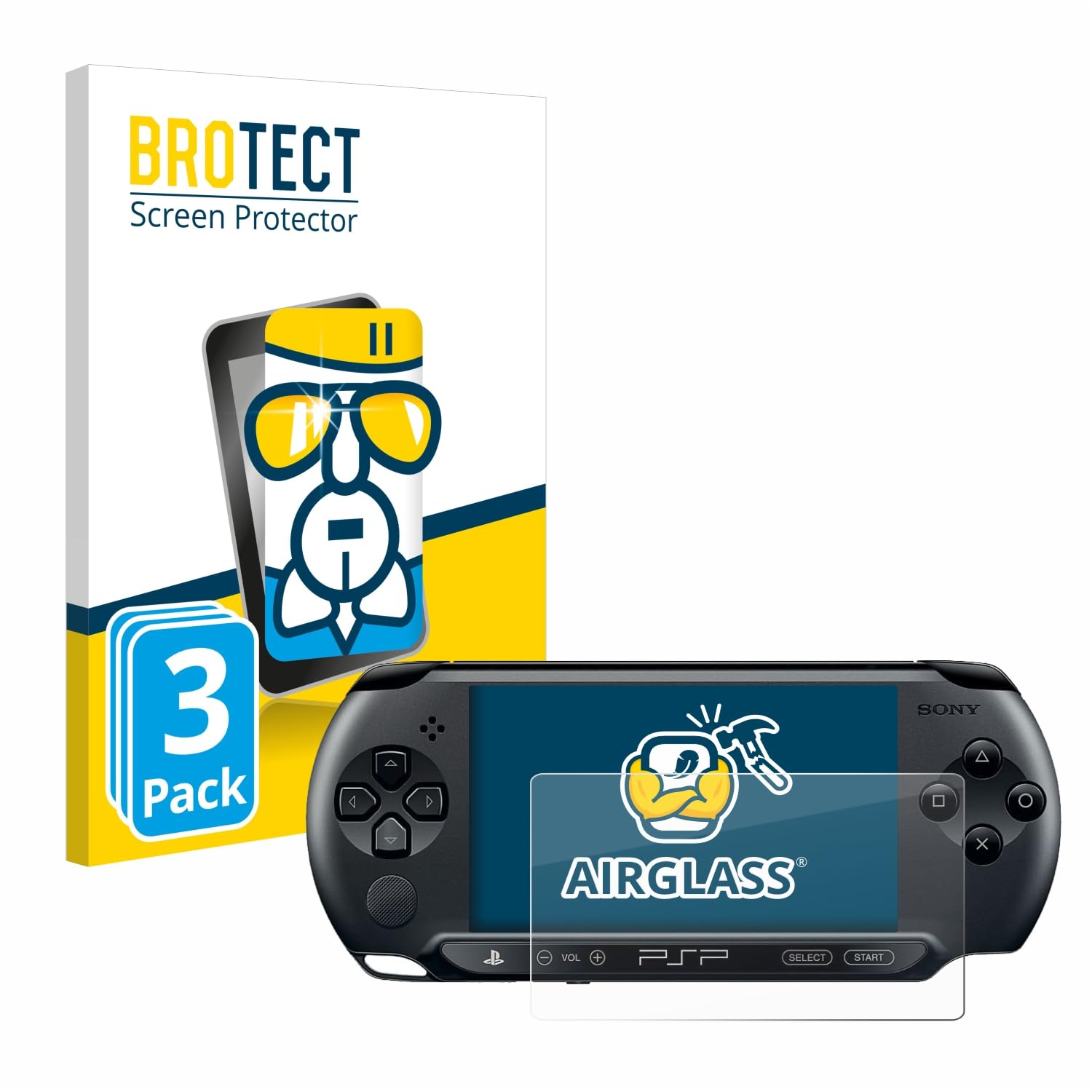 BROTECT Protector Pantalla Cristal para Sony PSP 1004 Protector Vidrio (3 Unidades) - [Dureza 9H, Anti-Arañazos]