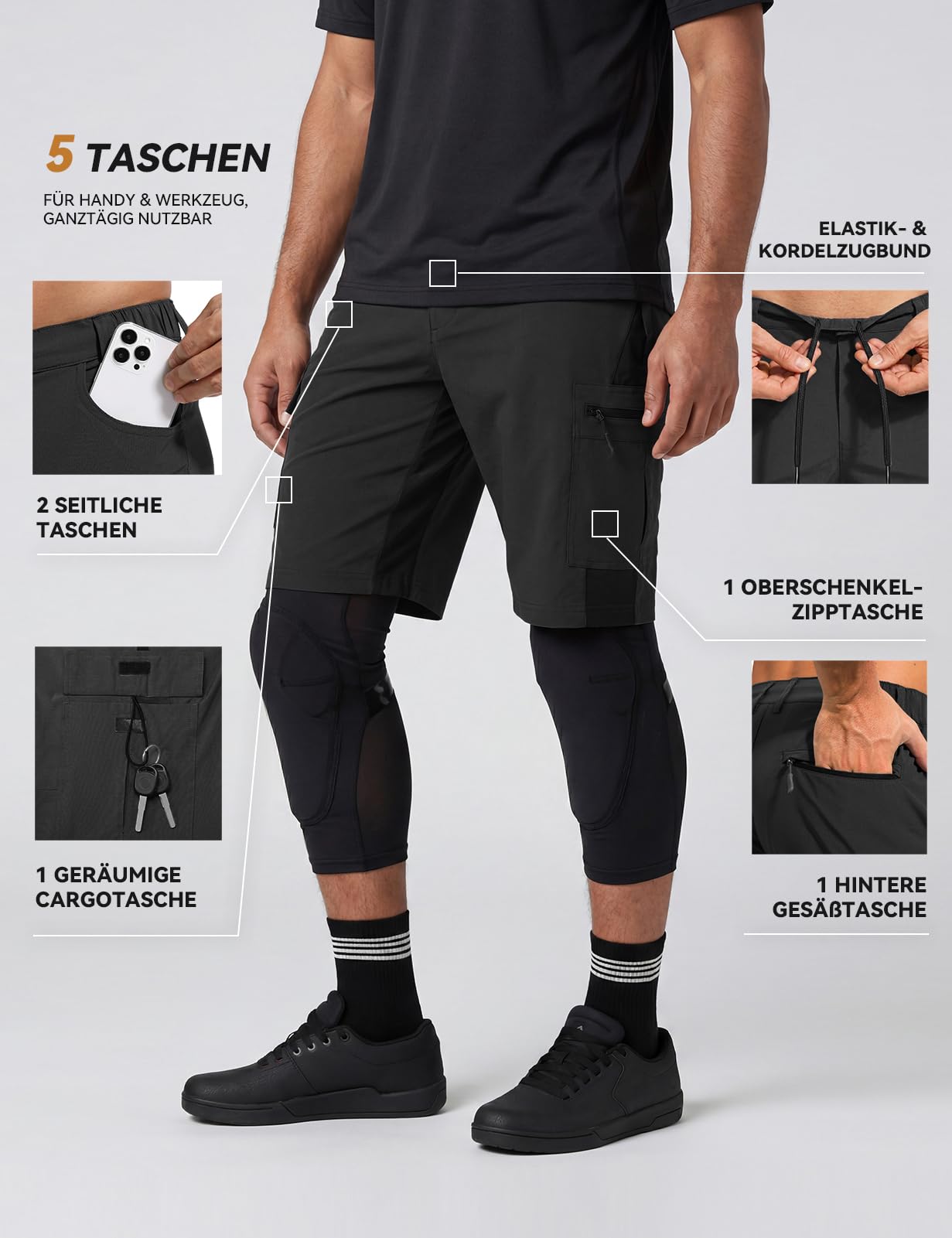 Cycorld MTB Hose Herren Gepolstert: Lockere Fahrradhose mit Abnehmbar Radunterhose 4D Sitzpolster Atmungsaktiv Radhose Shorts