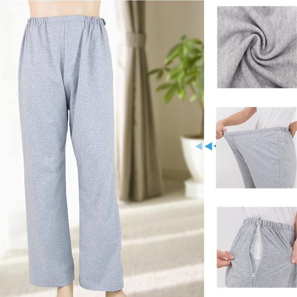 [DEEYOTA] 介護用パンツ 通年用 介護用ズボン ルオープンパンツ ファスナーズボン 綿100％ 寝たきり 骨折病衣 おむつ交換 お着替えサポート 全開 着脱便利 XXL