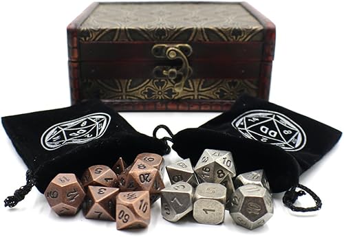 Miniatura 5 de Juego de dados de metal de juego de papel gemelo con cofre de almacenamiento para juegos de mesa