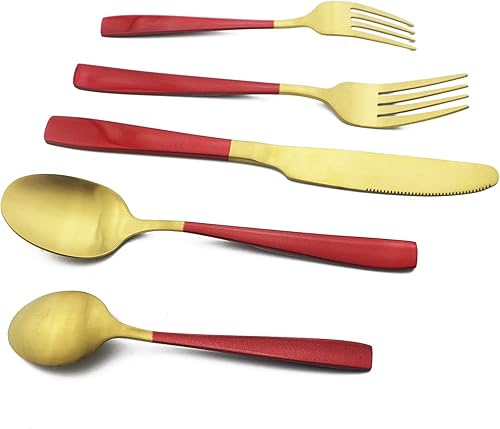 Vista 37 de JASHII Juego de cubiertos de plata mate de 40 piezas, juego de cubiertos de plata satinada, acero inoxidable con revestimiento de tianio, juego