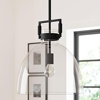 Nathan James Leigh Pendant Lighting, Black Hanging Ceiling Light with Oversized Glass Shade and Adjustable Cord, for Kitch...