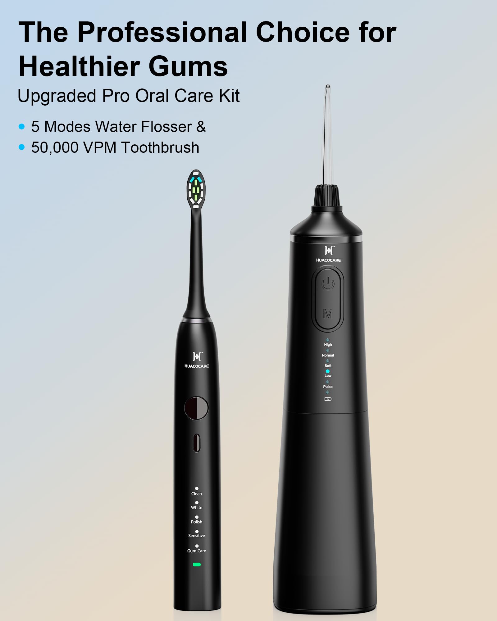 2-in-1 Mundreinigungsset, Wasser-Zahnseide und elektrische Zahnbürste, 5 Bürsten- und Zahnseide-Modus, für Zahnreinigung und Zahnfleischgesundheit (verbessertes Modell H300 & H6 Plus)