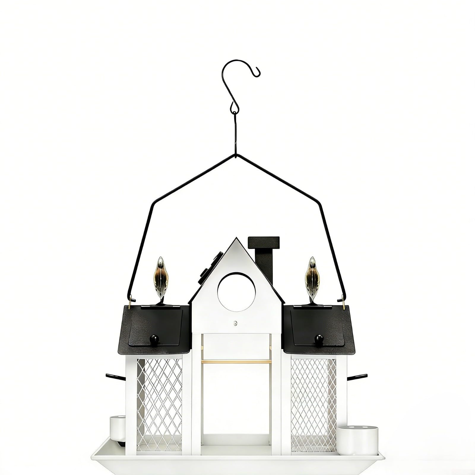 Comedero solar de metal resistente para pájaros con luz nocturna, 5 libras, gran capacidad colgante, comedero para pájaros silvestres, fácil de limpiar, decoración de jardín al aire libre