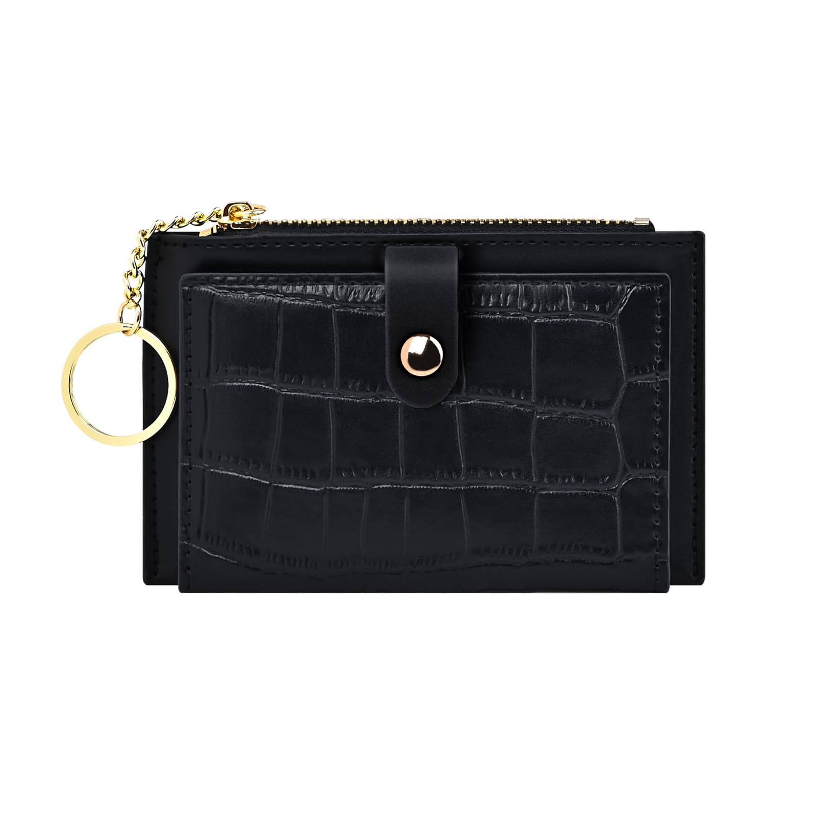 Denovin Small Wallets Woman, Cute Slim Wallet Women, Coin Credit Business Card Holder with Zipper Pocket for Money Key (Black)