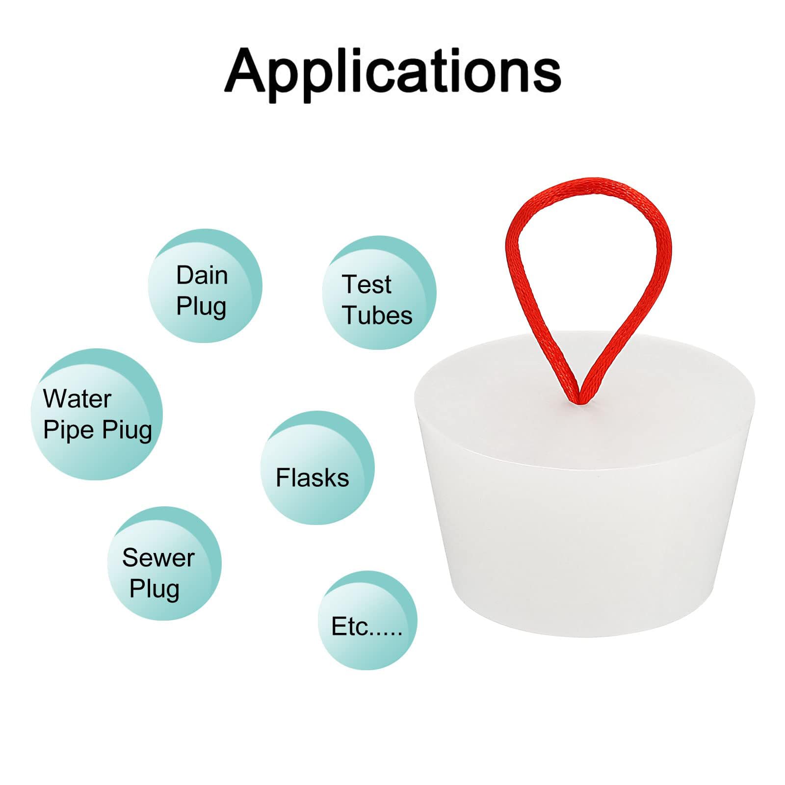TOP-VIGOR 1Pc Rubber Tapered Plug, 42mm to 53mm Solid Bathtub Bungs Stopper with Handle - Image 4