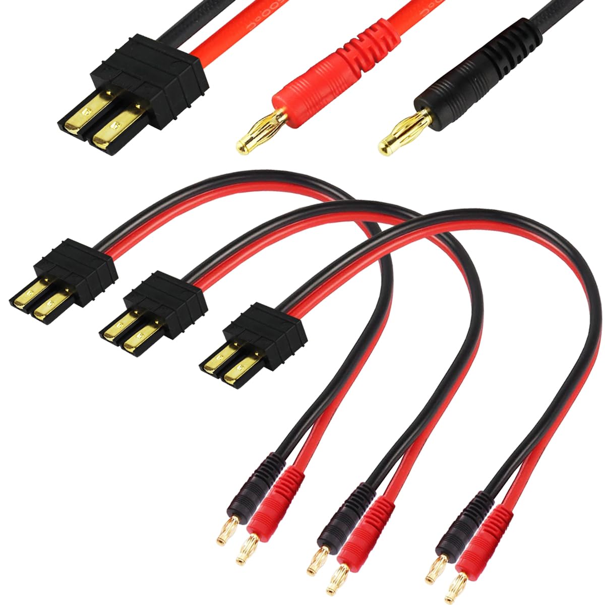 Xiatiaosann 3pcs 4mm Banana to for TRX Plug Male Connector Adapter, for TRX Male to 4mm Banana Connector, Battery Charge Lead Adapter for Lipo Battery RC Toy