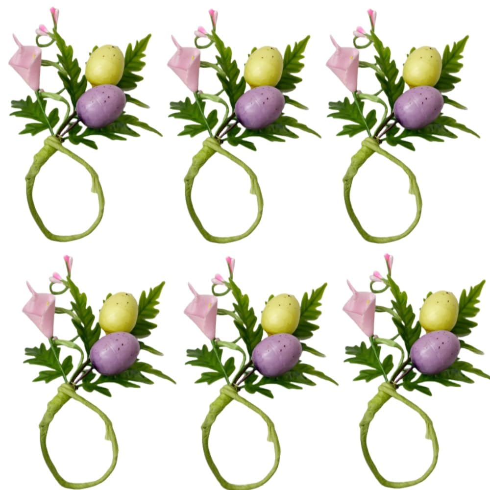Juego de 6 servilleteros de Pascua, servilleteros rústicos hechos a mano, huevos pastel, decoración de mesa para decoración de Pascua, cena, bodas, fiestas, banquetes, fiestas de cumpleaños (rosa, 1.7