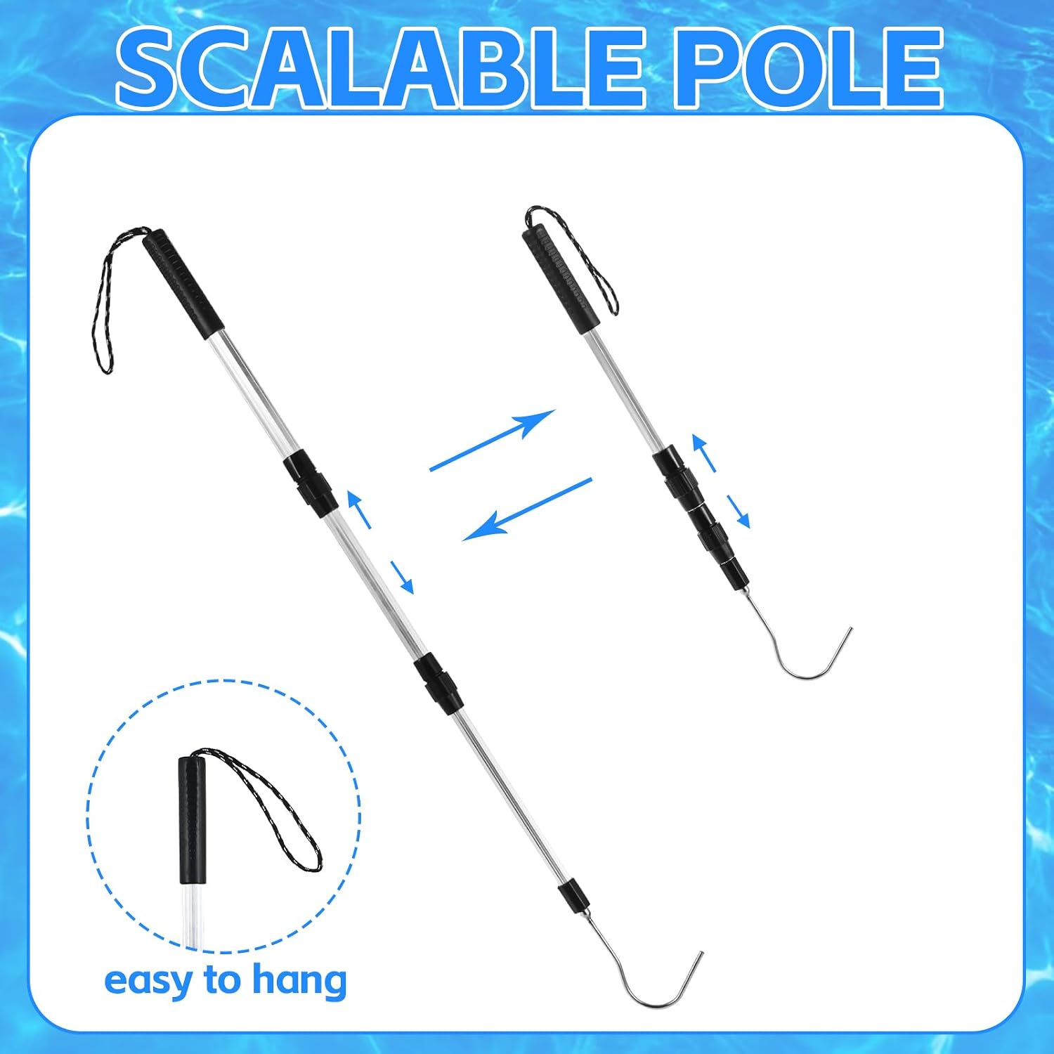 2 Pack Pool Skimmer Hook Skimmer Basket Pole Collapsible Hook with Handle 36.4 Inch Pool Lid Basket Lift Tool Cleaning Tool Suitable for Baskets with Handle