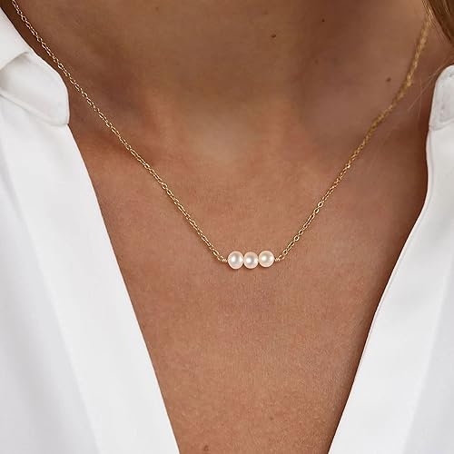 Miniatura 2 de VRIUA Pearl Necklaces for Women 14k Gold Plated Dainty Pearl Necklace Simple Gold Pearl Necklace Everyday Minimalist Necklaces for Women