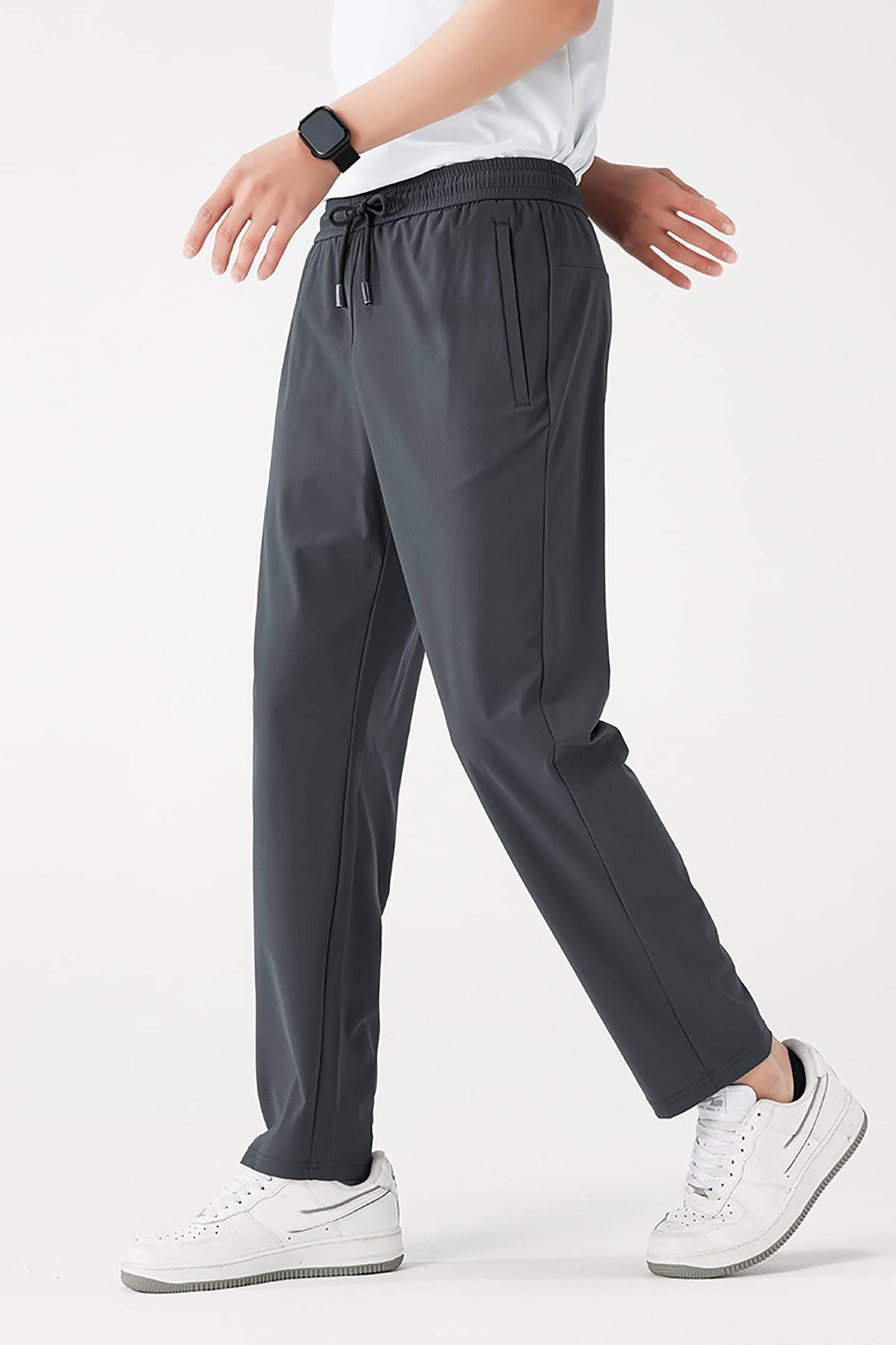 AbleTree Stretch Casual Pants for Short Men 27 Inch Inseam Texture Athletic Cool Touch Straight Fit Joggers Zip Pockets Dark Grey