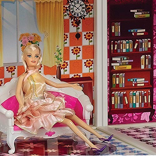 BETTINA 39\'\' Large Plastic & Hard Cardboard Doll House with Sofas, Bicycle,Vanity, Big Playhouse Set with Dollhouse Furniture, Pink - Thumbnail 3