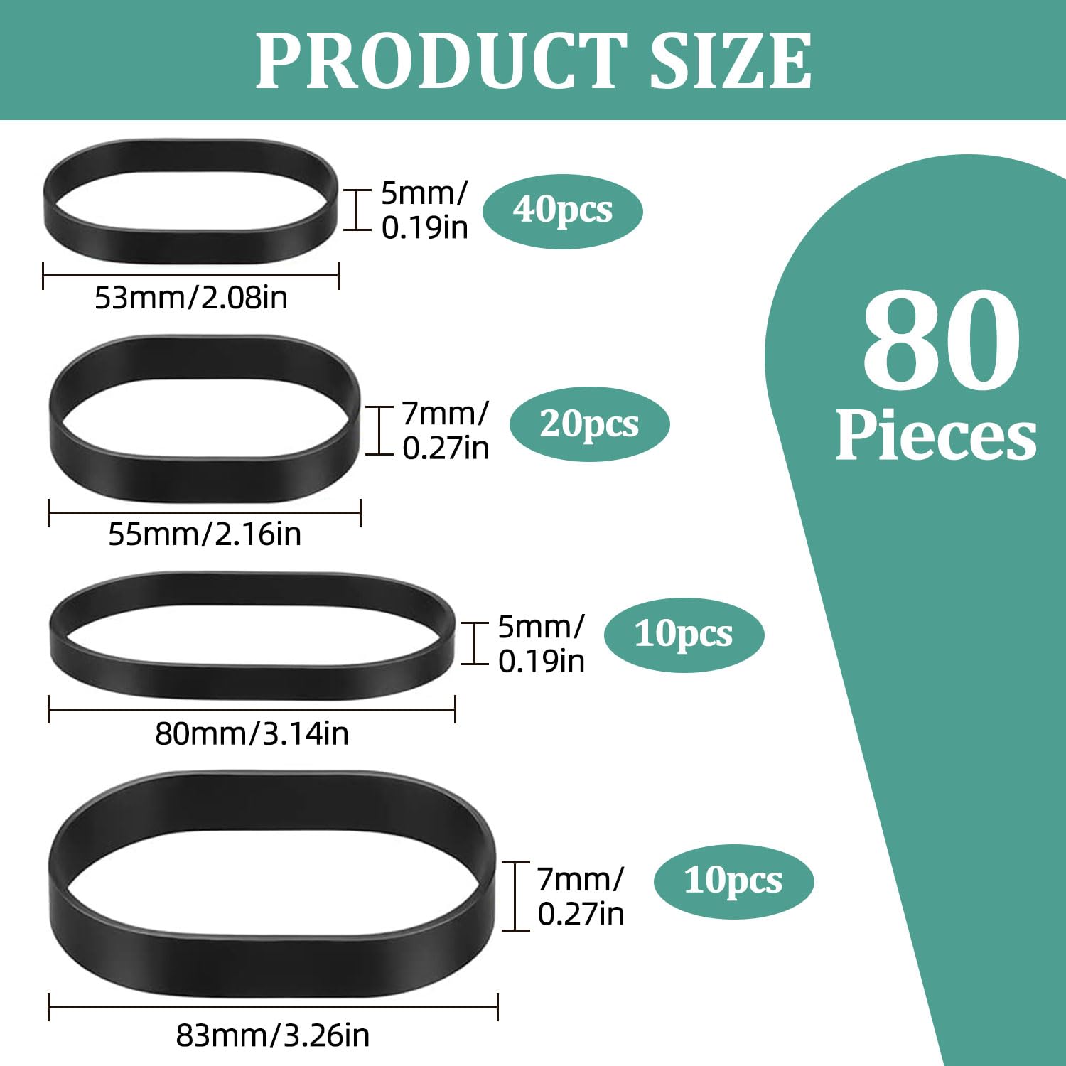 YiiSeeJo 70 Pcs Tactical Rubber Bands - 5 Sizes, UV & Temperature Resistant, Heavy Duty