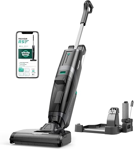 Tesvor R5 - Aspiradora y trapeador inalámbricos todo en uno limpiadores verticales inteligentes con autolimpieza y desinfección UV para suelos duros