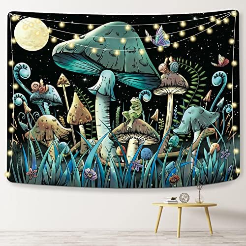 KJHL Mushroom Tapestry Moon Stars Tapestry Colorful Snake Snails Tapestries Aesthetic Green Nature plant Tapestry Mushroom Decor Wall Hanging for Bedroom Dorm (35.5ʺ x 47.3ʺ)