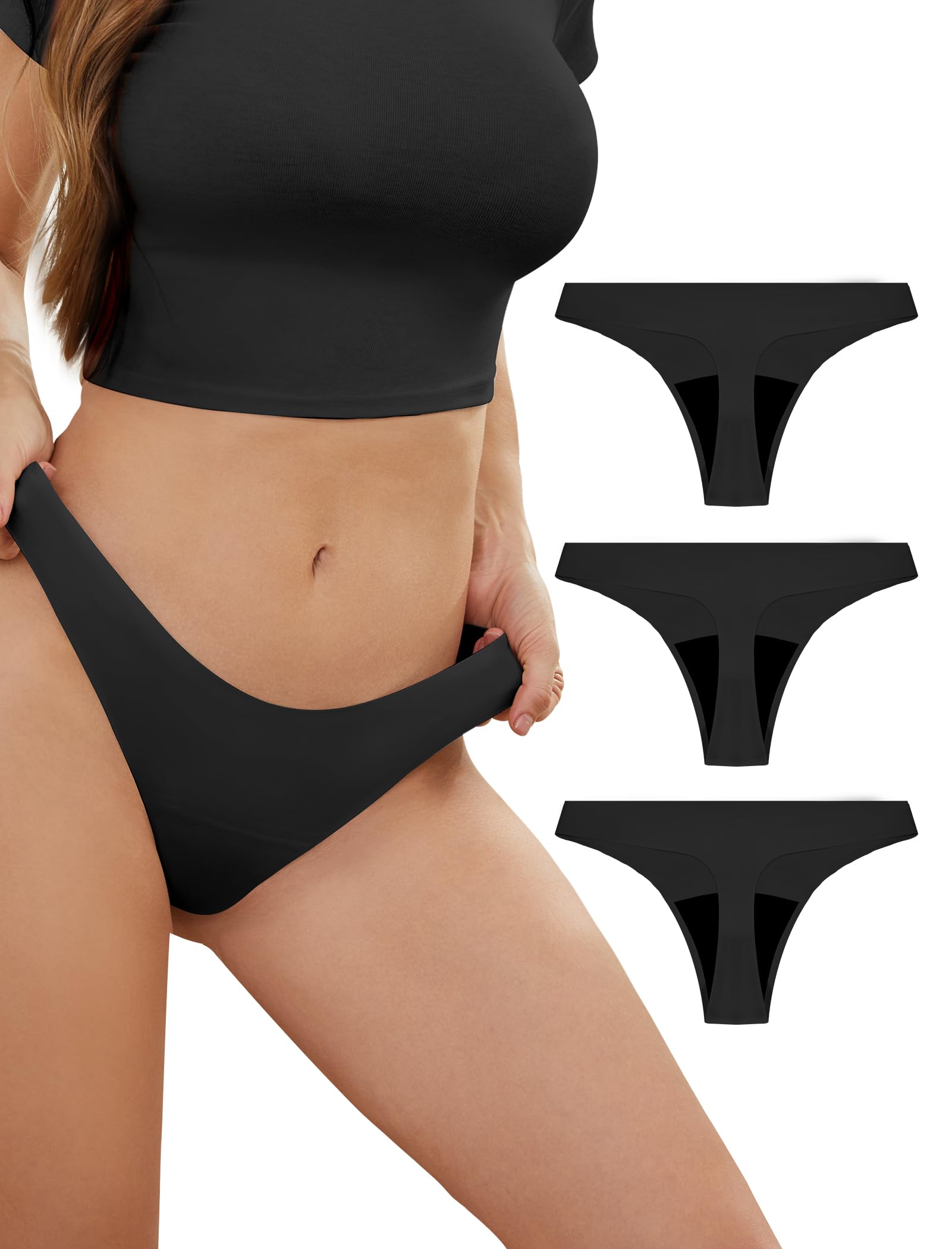 PoseFree Periodenunterwäsche Tanga für Leichte Blutung, Nahtlos Bequem - 3er Pack Unsichtbare Perioden Strings Damen (Größe S-XXL)