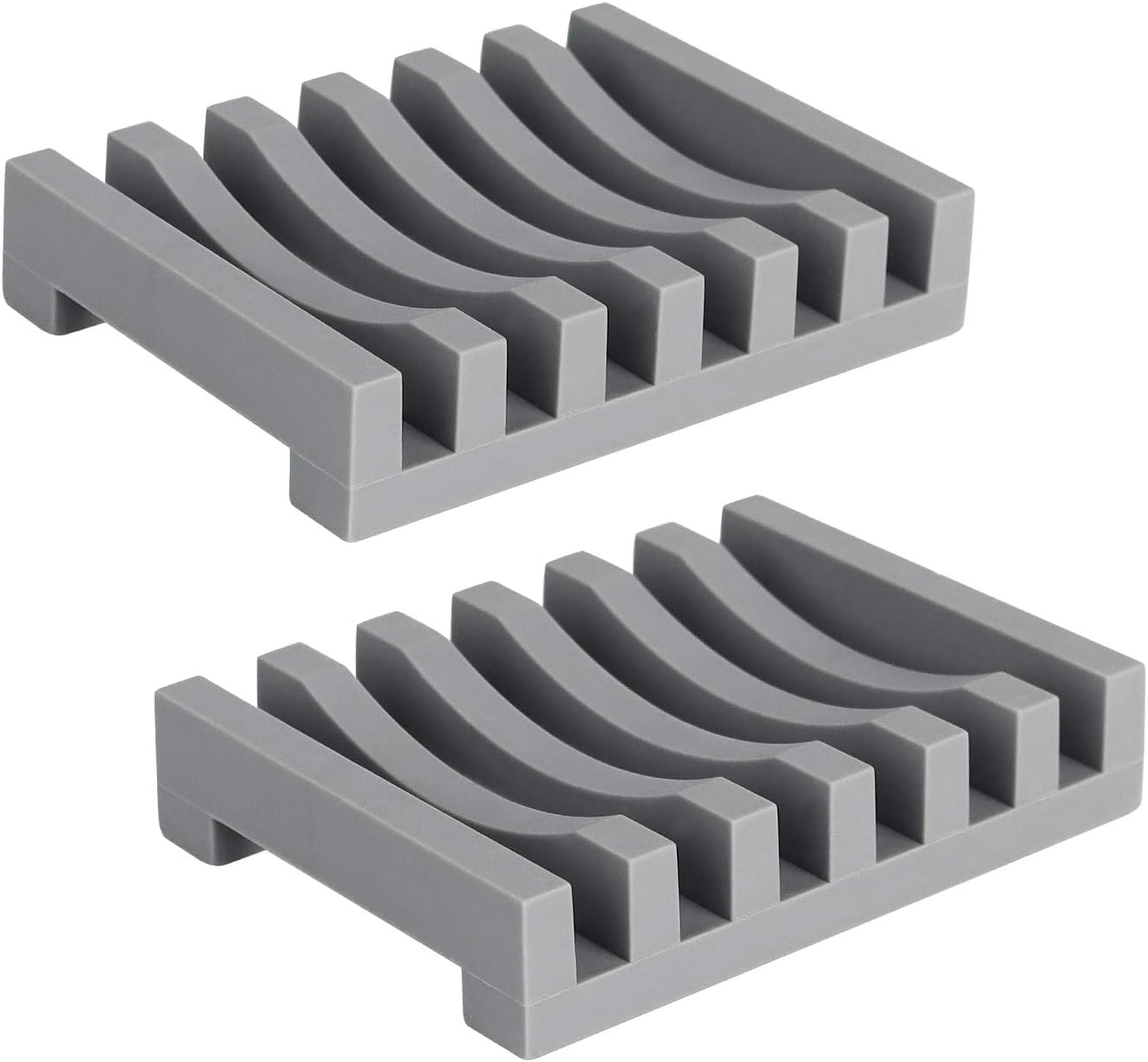 Topsky 2-pack długotrwała silikonowa mydelniczka z samoczyszczącą drenażem, systemem suszenia, do kuchni, kabiny prysznicowej, łazienki (szary) - Trzymaj mydło dłużej świeże i czyste!