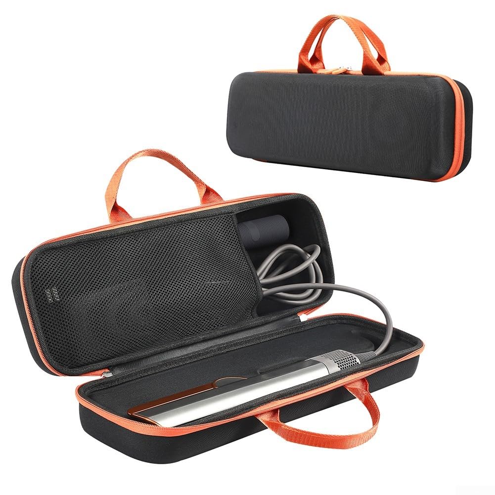 Custodia rigida in EVA per piastra per capelli Airstrait HT01, accessorio da viaggio, protettiva, con materiale antiurto resistente ai graffi e chiusura sicura (nero e arancione)