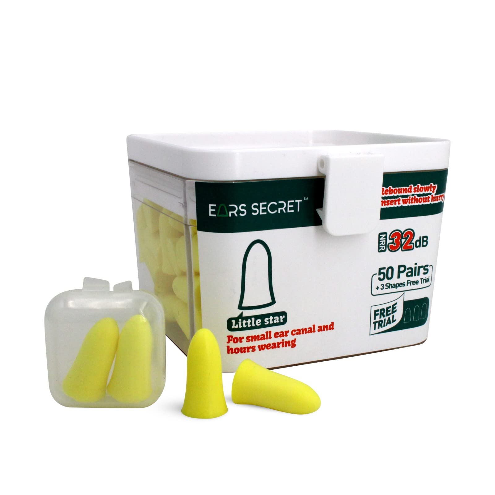 EARS SECRET Little Star Extra Small Ear Plugs NRR32 SNR 37 50pairs Soft Foam Earplugs for Sleeping Noise Cancelling Earbuds for Women, Side Sleeper, Slim Small Ear Canal, Yellow