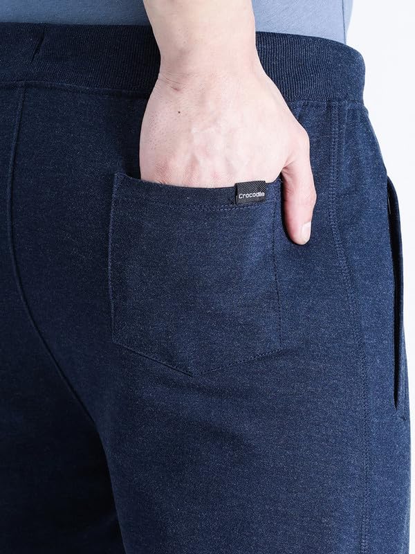 Image of CROCODILE Men Solid Ankle Length Joggers | French Terry Cotton | Drawstring Waist | 3 Pockets