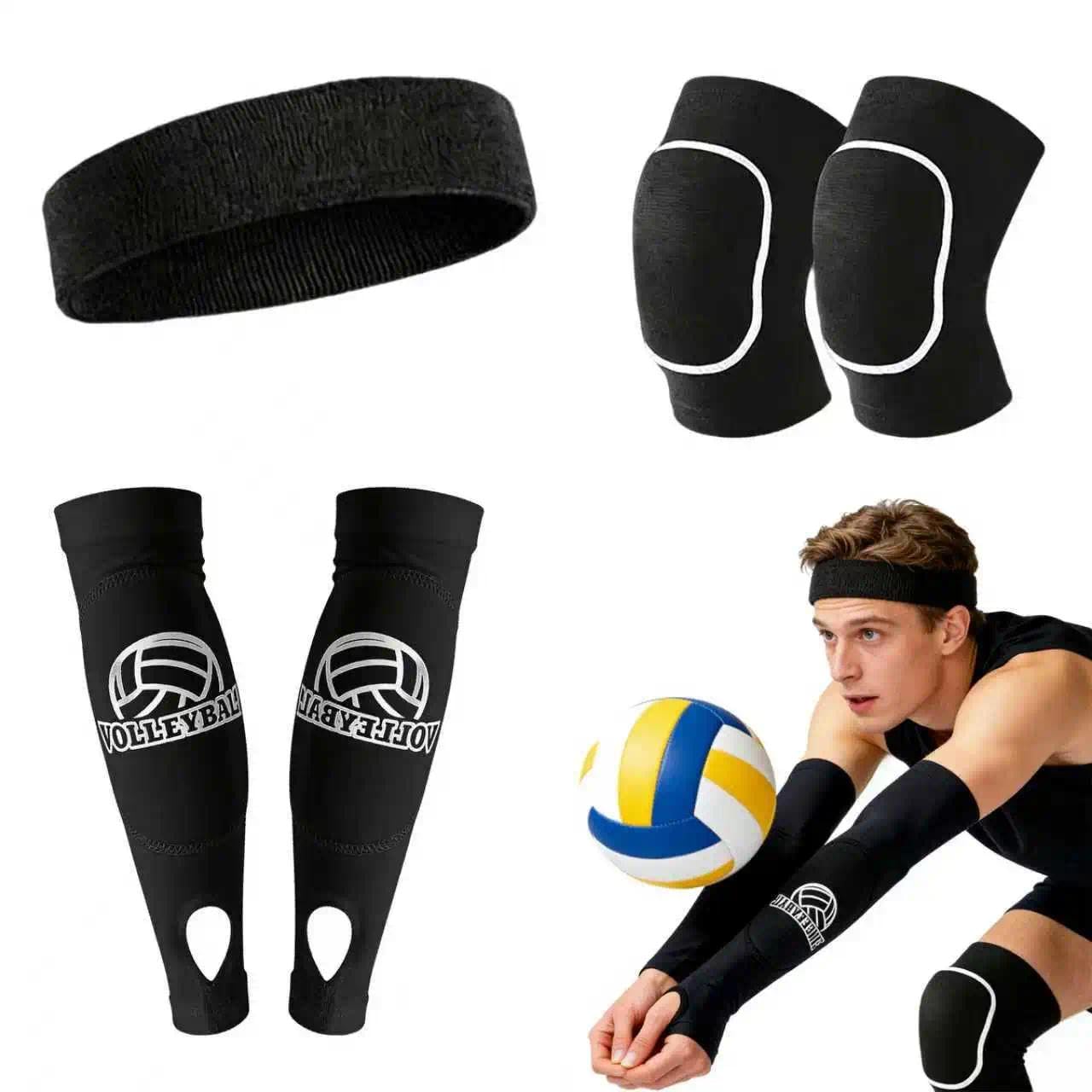 YIFKJYLF Volleyball Arm Sleeves Set, Arm Sleeves & Knee Support Pads with Sweat Absorbent Headband - Breathable Compression Support for Volleyball Basketball Gym Running Tennis for Adult Men Women