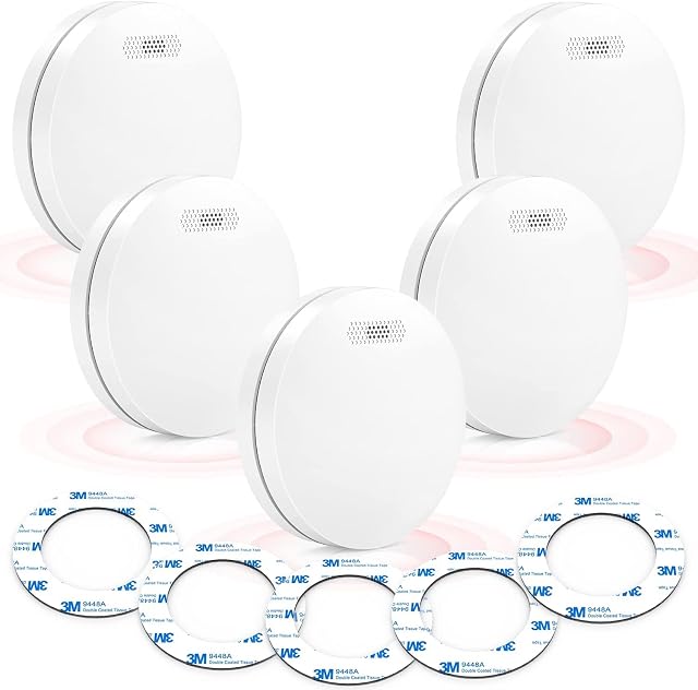 CPVAN Smoke Alarm with 10 Year Life Sealed Battery, Fire Alarm, Smoke Alarms for Home, EN14604, CE Certified, Low-Battery Alert, SM11 (Standalone). 5 Pack