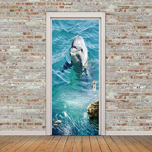 FCFLXJ Türtapete Türposter Delfin 90x200cm 3D Bewirken Selbstklebend Fototapete Türfolie Poster Tapete Abnehmbar Schälen Und Stock Wandtapete Zum Wohnzimmer Küche Schlafzimmer Cover
