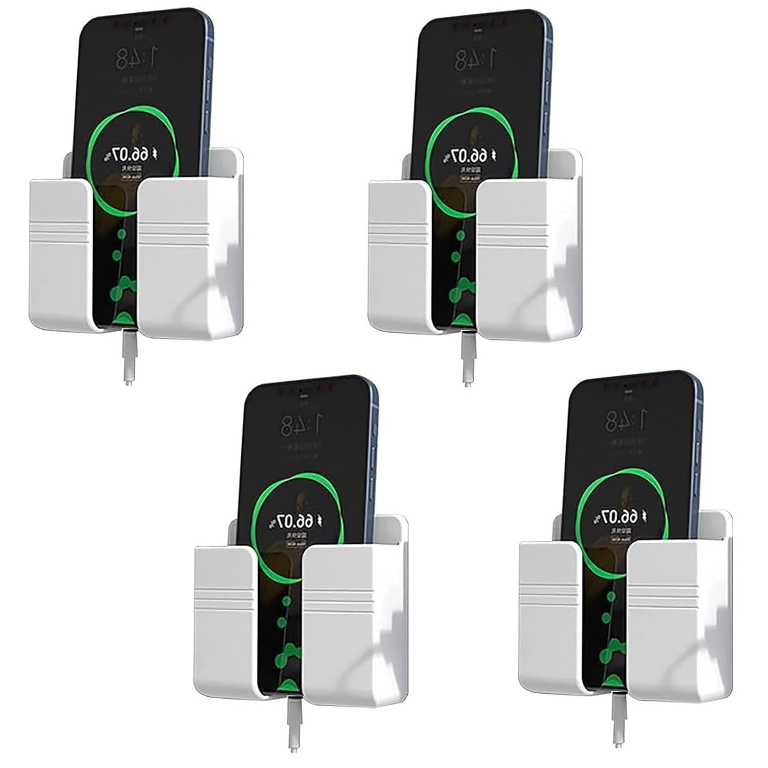 Prolet Wall Mounted Mobile Holder & Storage Case for Remote with Charging Port, Multi-Purpose Wall Stand for Phones, Tablets & Electronics – White (Pack of 4)